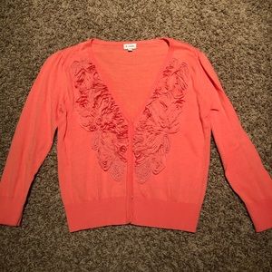 ♦️ 5 for $25! ♦️ Orange cardigan appliqué detail